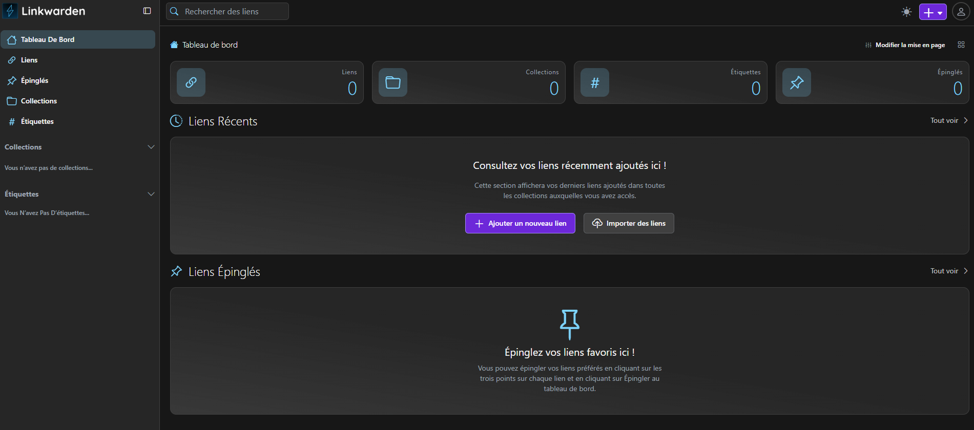 Interface graphique de Linkwarden