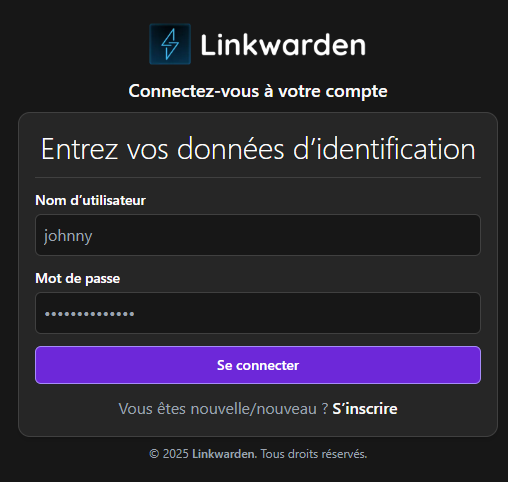 Linkwarden écran de connexion